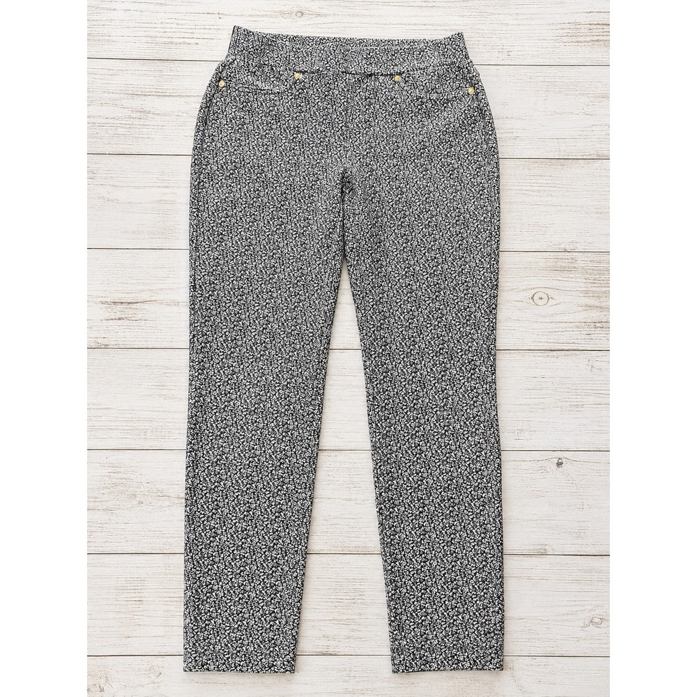 Michael Kors Floral Pull On Skinny Pants Black White Business Office Small